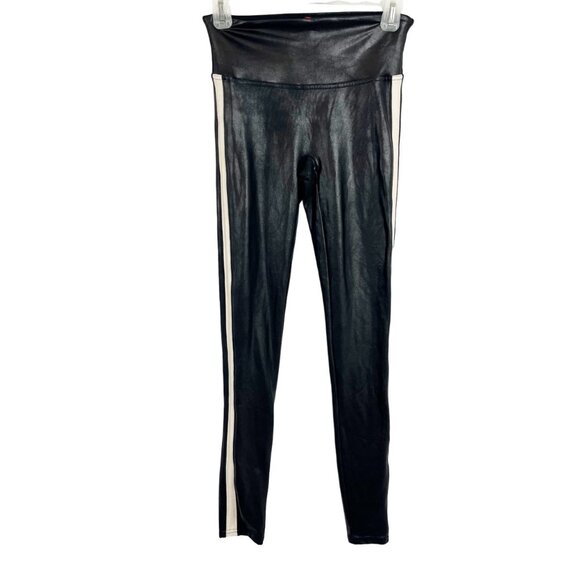 Spanx Faux Leather Tuxedo Stripe Skinny Fit Leggings - Size Small - Picture 1 of 7